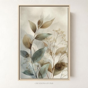 Neutral Wall Decor Sage Green Canvas, Japandi Framed Art