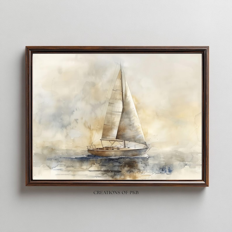 Sailboat Art Watercolor Print: Minimalist Coastal Wall Decor - Etsy