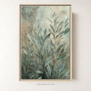 Abstract Botanical Wall Art, Sage Green Canvas Print, Framed Nature Artwork, Neutral Modern Decor