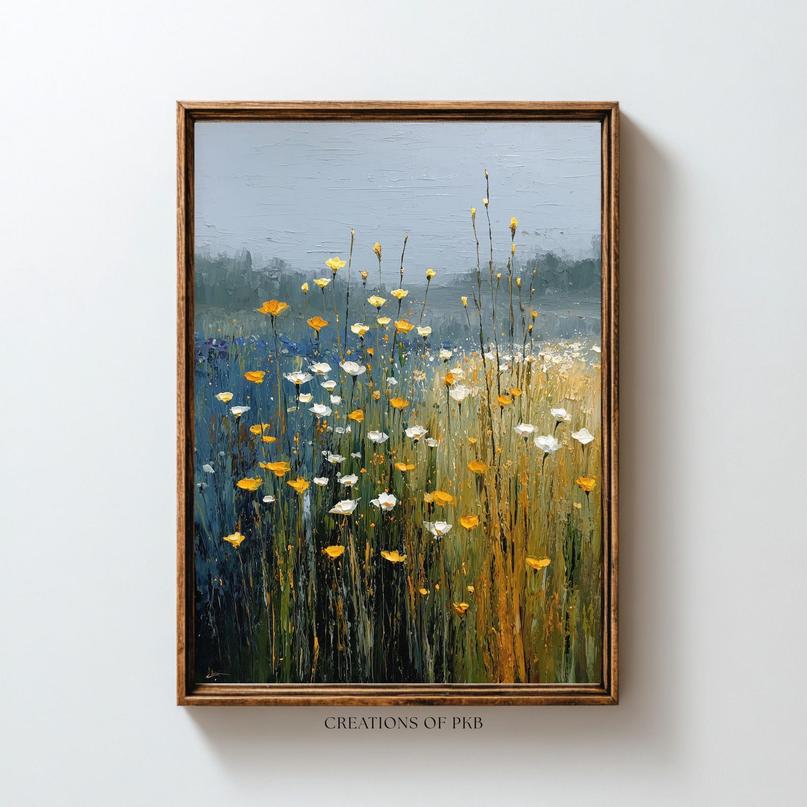 Botanical Art Yellow Blue Print: Muted Color Field of Flowers Wall ...