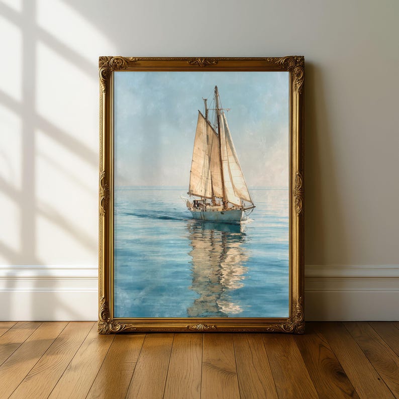 Sailboat Print, Nautical Wall Art, Calm Sea Poster - Etsy