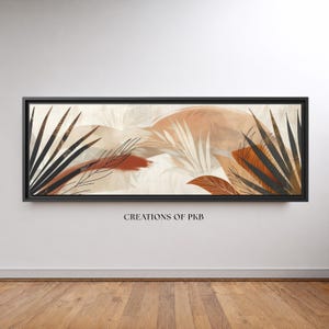 Tropical Canvas Long Wall Art, Abstract Palm Leaf, Neutral Boho Decor