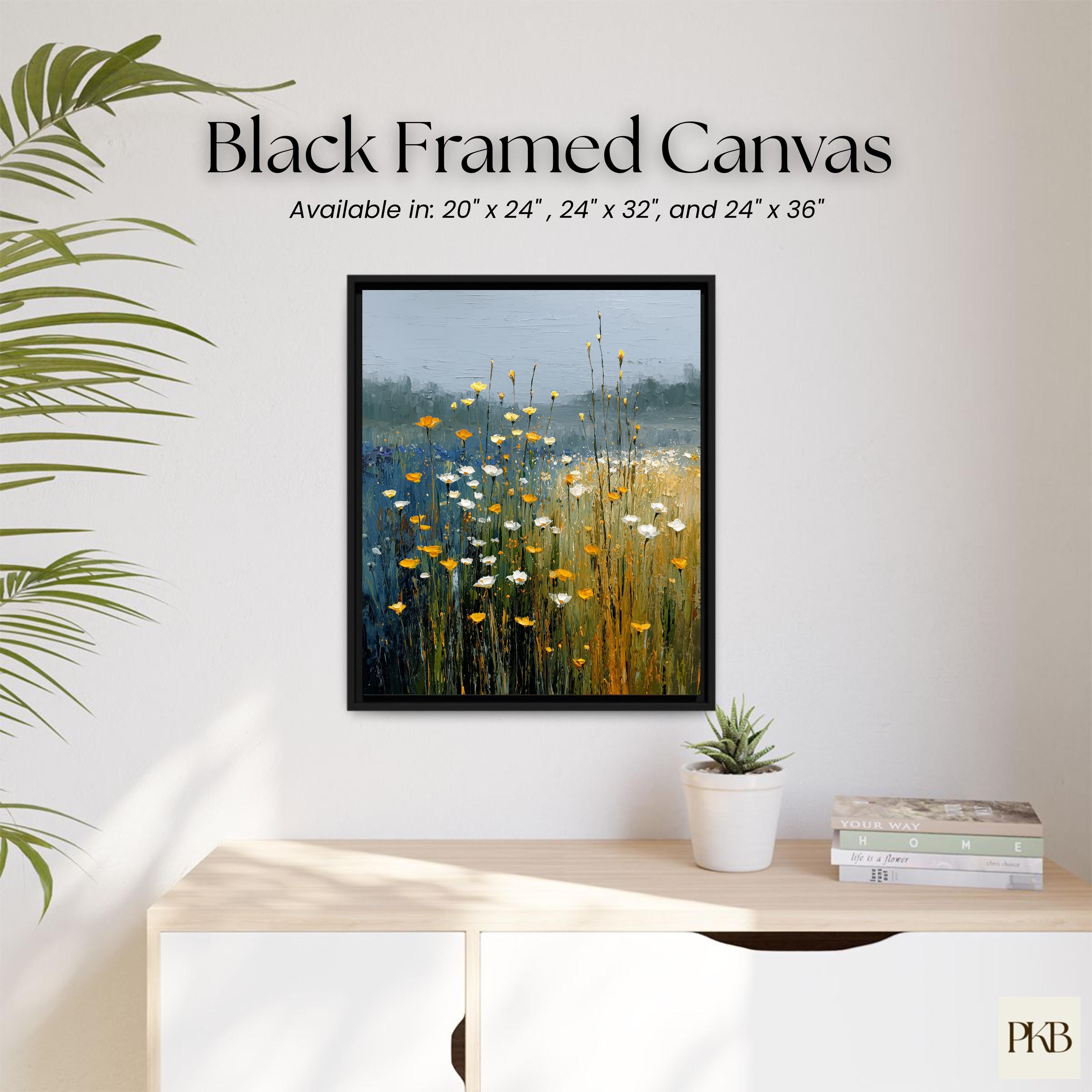 Botanical Art Yellow Blue Print: Muted Color Field of Flowers Wall ...
