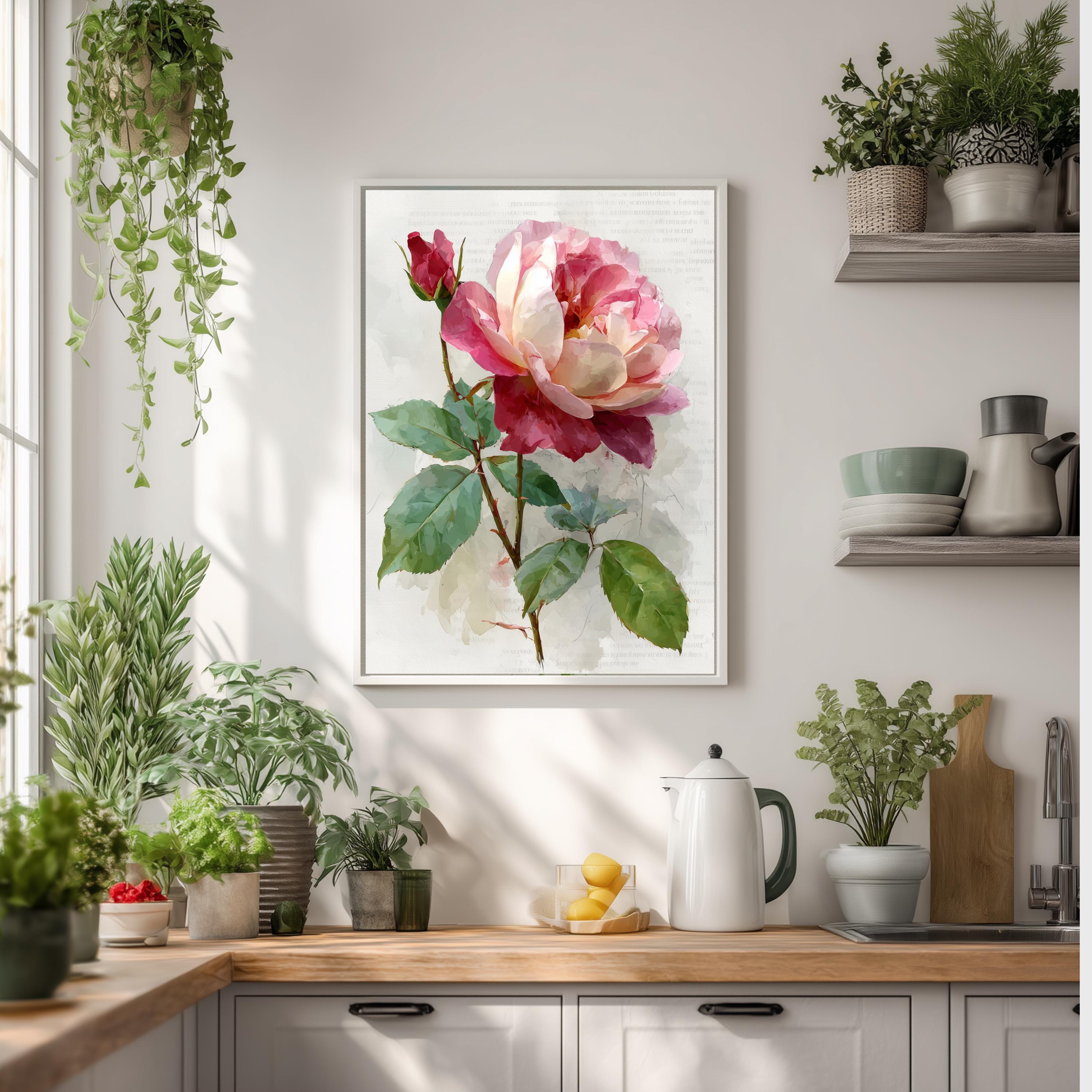 Vintage Rose Botanical Art Print, Watercolor Floral Wall Decor - Etsy