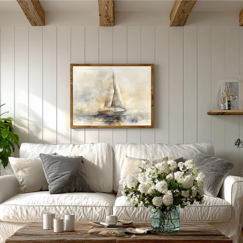 Sailboat Art Watercolor Print: Minimalist Coastal Wall Decor - Etsy