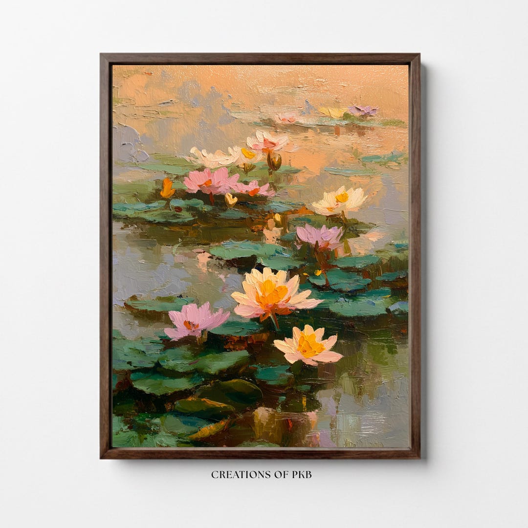 Water Lily Wall Art, Lotus Pond Print, Pastel Floral Canvas, Zen Decor ...