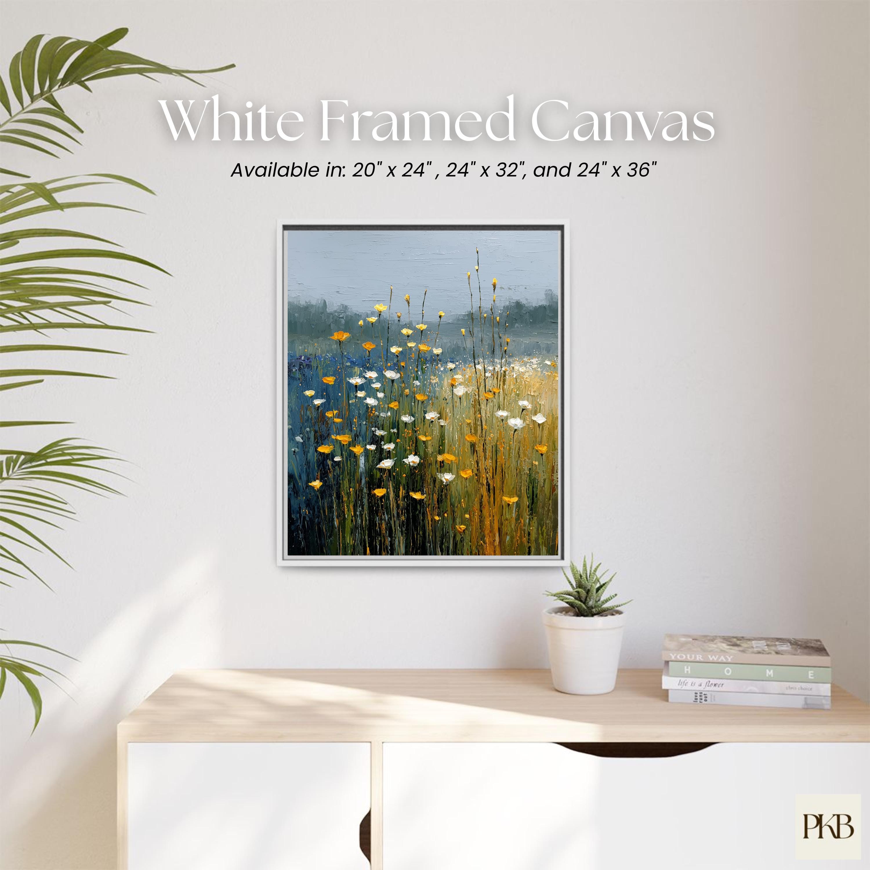 Botanical Art Yellow Blue Print: Muted Color Field of Flowers Wall ...