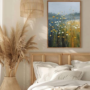 Botanical Art Yellow Blue Print: Muted Color Field of Flowers Wall ...