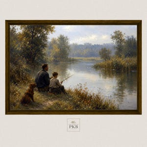 Father Son Fishing Wall Art, Lake Landscape Canvas