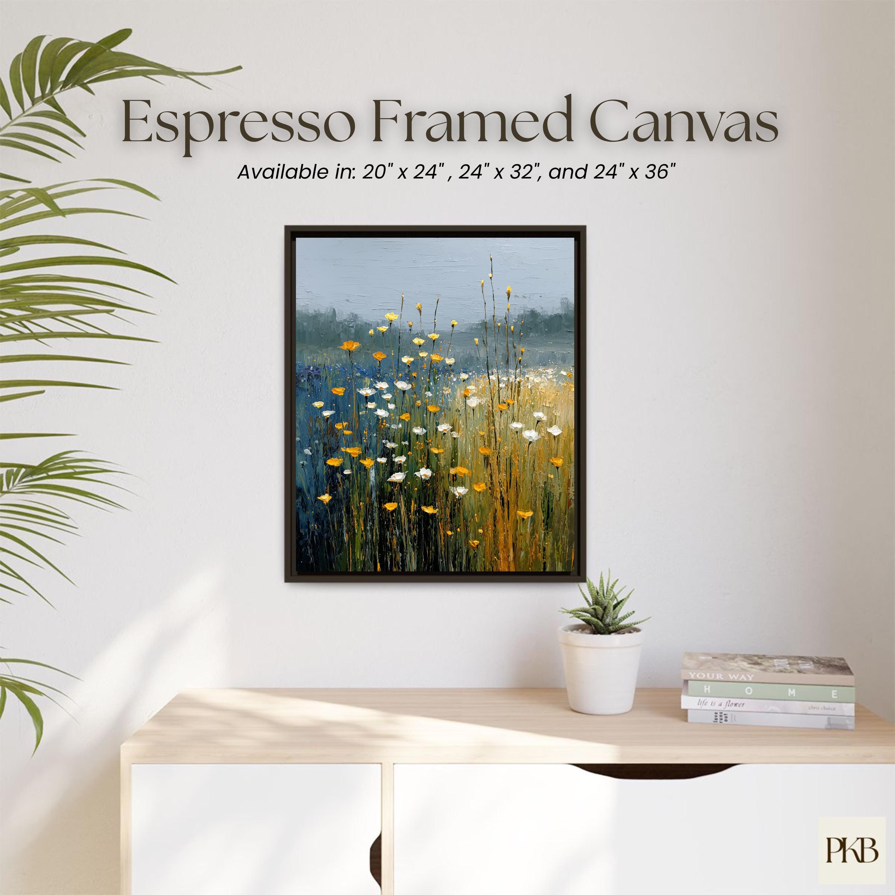Botanical Art Yellow Blue Print: Muted Color Field of Flowers Wall ...