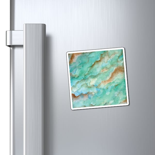 Tropical Aqua Shimmer Marbled Watercolor Painting - Magnets