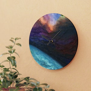 Traveling Through Uncharted Galaxies Watercolor Painting - Acrylic Wall Clock