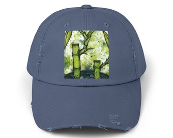 Bright Bamboo Watercolor Painting - Unisex Distressed Cap