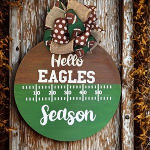 Hello Football Season&quot; Round Door Hanger – Rustic Football Welcome Sign