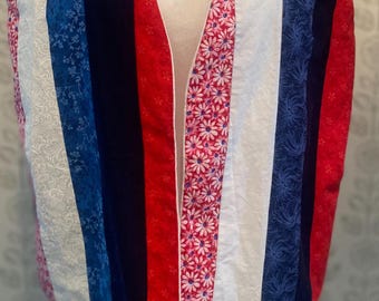 Handmade Patchwork Vest: Red, White, and Blue Lined Vest
