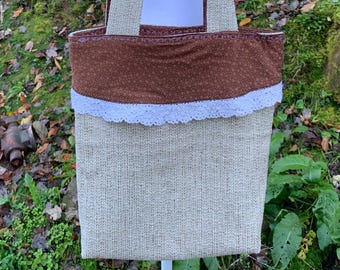 Vintage Handmade Tan and Brown Market Tote