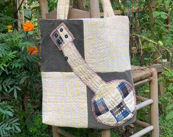 Vintage Patchwork Banjo Quilt Tote