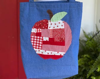 Patchwork Apple Market Bag - Fully Lined (Red Gingham)