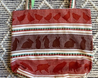 Vintage Handmade Chicken, Cat, Animal Market Tote
