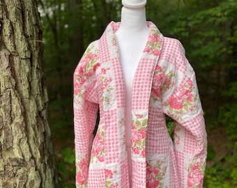 Handmade Vintage Pink Floral Quilted Coat