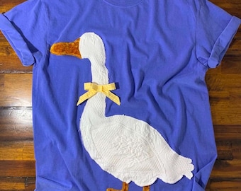 Large Periwinkle Blue Vintage Patchwork Goose Shirt
