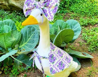 Vintage Reversible Green Chenille and Lavender Floral Goose Outfit and Bow
