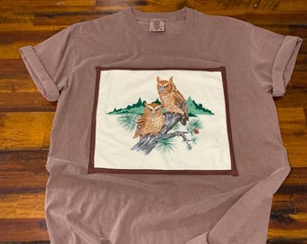 Large Brown Vintage Owl Tee