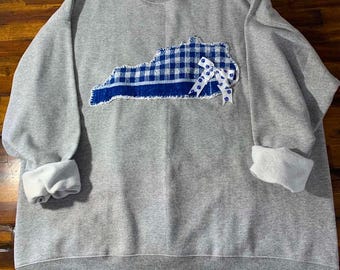 XXL Hand-Stitched Blue & White Kentucky Bow Sweatshirt