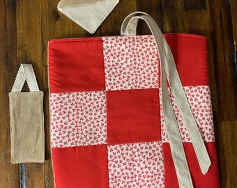 Red Patchwork Quilted Book Sleeve Gift Set