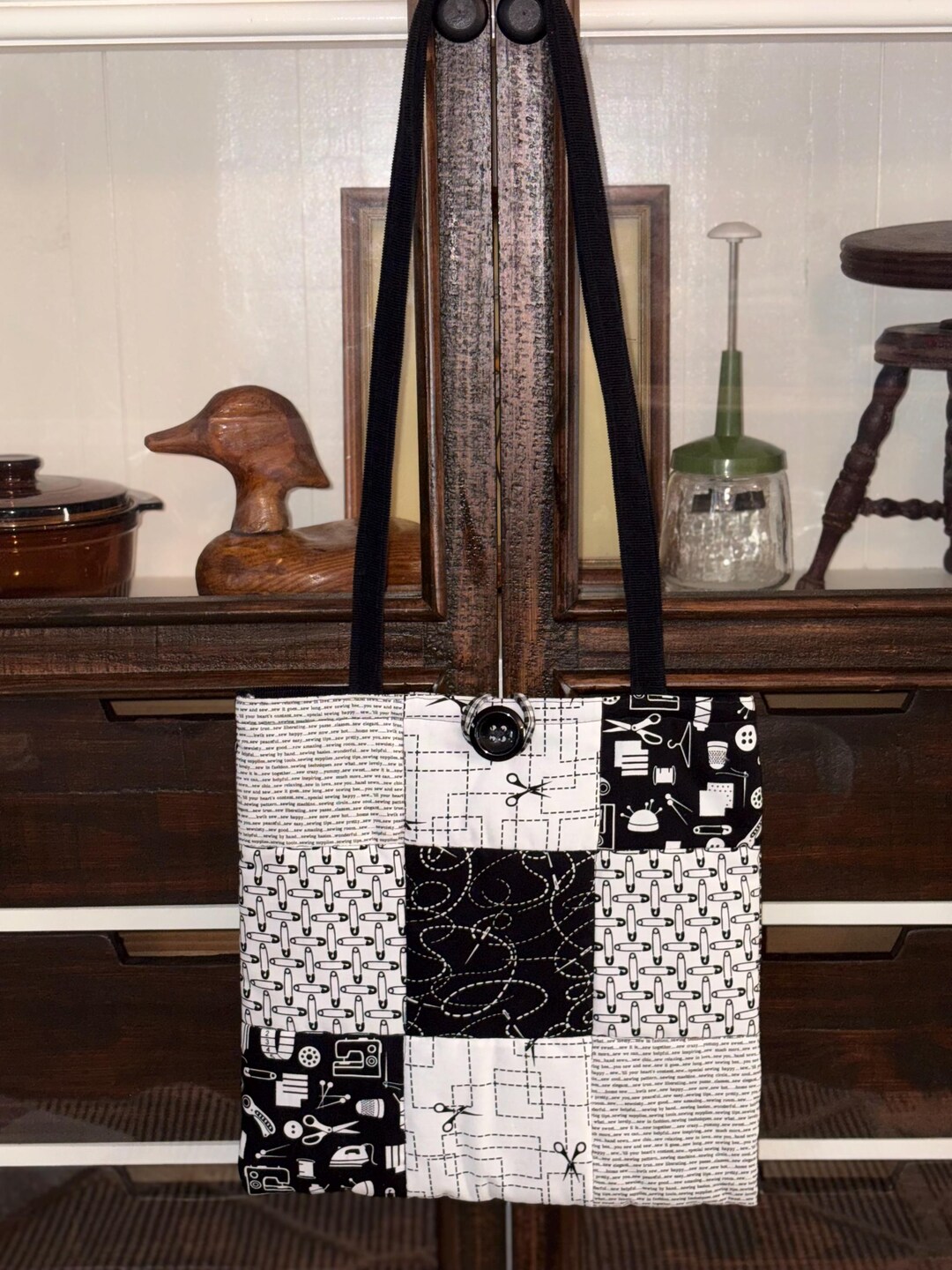 Black and White Patchwork Quilted Sewing Crafting Tote - Etsy
