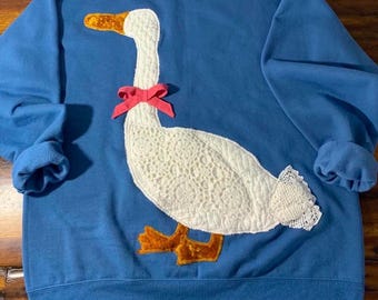 Large Blue Vintage Patchwork Goose Sweatshirt
