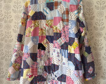 XL Vintage Patchwork Bow Tie Quilt Coat