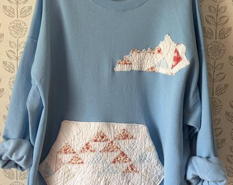 3XL Blue Patchwork Quilt Kentucky  Pocket Sweatshirt