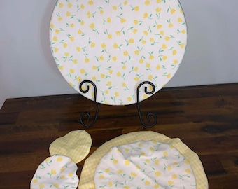 Vintage Yellow Tulip 5 Piece Reversible Bowl Cover Set
