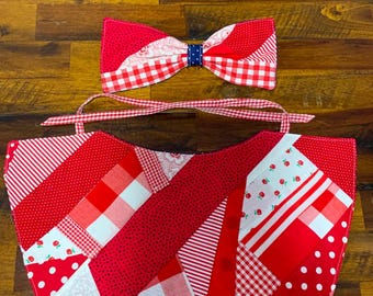 Vintage Porch Goose Patchwork Bow & Quilt Cape Set -Red, white, and blue