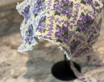 Reversible Floral Purple and Green Chenille Head Scarf