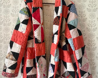 Large Vintage Patchwork Handstitched Quilt Coat
