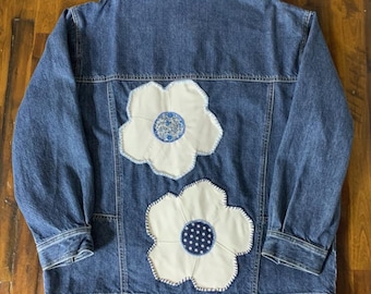 Hand-Stitched Vintage Flower Denim Yo-yo Jacket