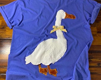 2XL Periwinkle Blue Vintage Patchwork Goose Shirt