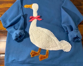 XL Blue Vintage Patchwork Goose Sweatshirt
