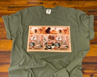 2XL Green Vintage Duck and Labrador Tee