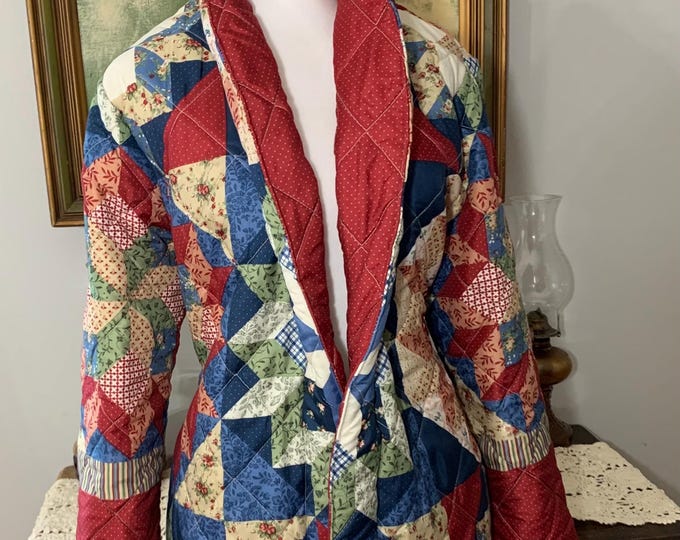 Vintage Patchwork Flower Print Button Up Pocketed Quilted Lightweight Jacket