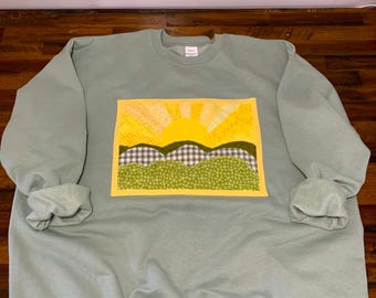 2XL Green Patchwork Appalachian Mountian Sun Scene