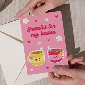 Best friend card | Gift for Bestie | Cute Galentinesday card | downloadable digital card | süße Valentinestagskarte | Teetassen Cartoon süß