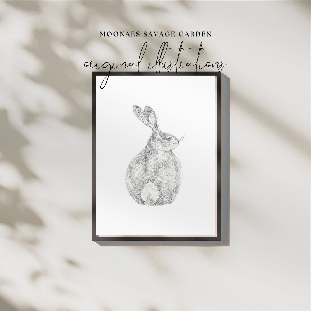 Spring Rabbit Printable Hand-drawn Wall Art Illustration | Vintage ...