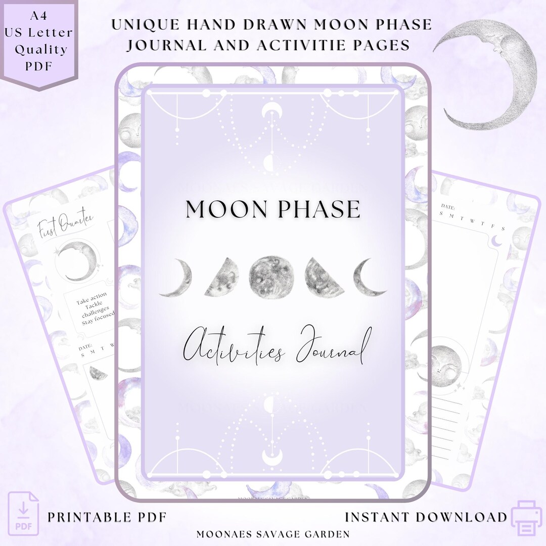 Moon Phase Journal Printable | Hand-drawn Lunar Planner & Activities ...