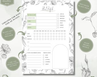 Printable Plant Profile Card: Hand-Drawn Botanical and Garden Planner Page (A4/US Letter PDF)