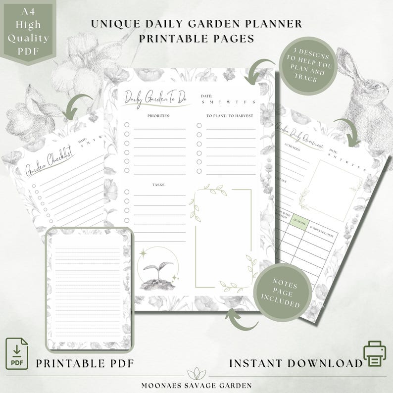 Hand-drawn Garden Planner: Daily Checklist &amp; Log Printable Pages (A4 PDF) - Etsy