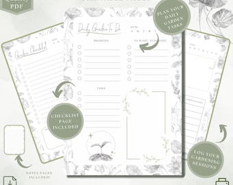 Hand-Drawn Garden Planner: Daily Checklist & Log Printable Pages (A4 PDF)
