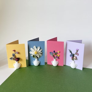 Tarjeta de felicitación con difusor de flores secas y aceite esencial / Minijarrón hecho a mano impreso en 3D / Papelería botánica multifuncional